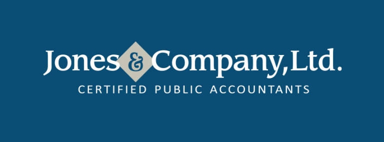 Jones & Company, Ltd. logo with blue background and white text for certified public accountants