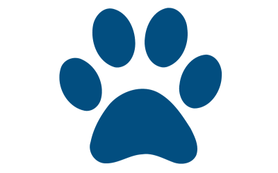 Blue paw print icon on a white background