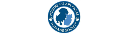 Northeast Arkansas Humane Society blue circular logo with white animal silhouette and text