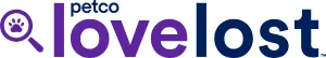 Petco Love Lost logo with purple magnifying glass icon and text