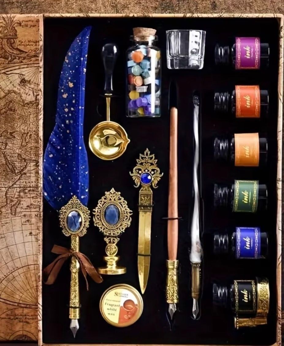 Open marker case with colorful pens on a table beside two handmade note cards