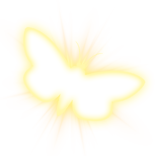 Yellow glowing butterfly silhouette on a white background