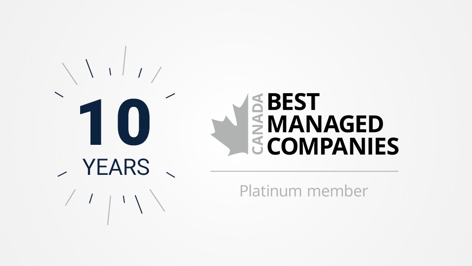 10 Years logo with Canadian Best Managed Companies Platinum member emblem