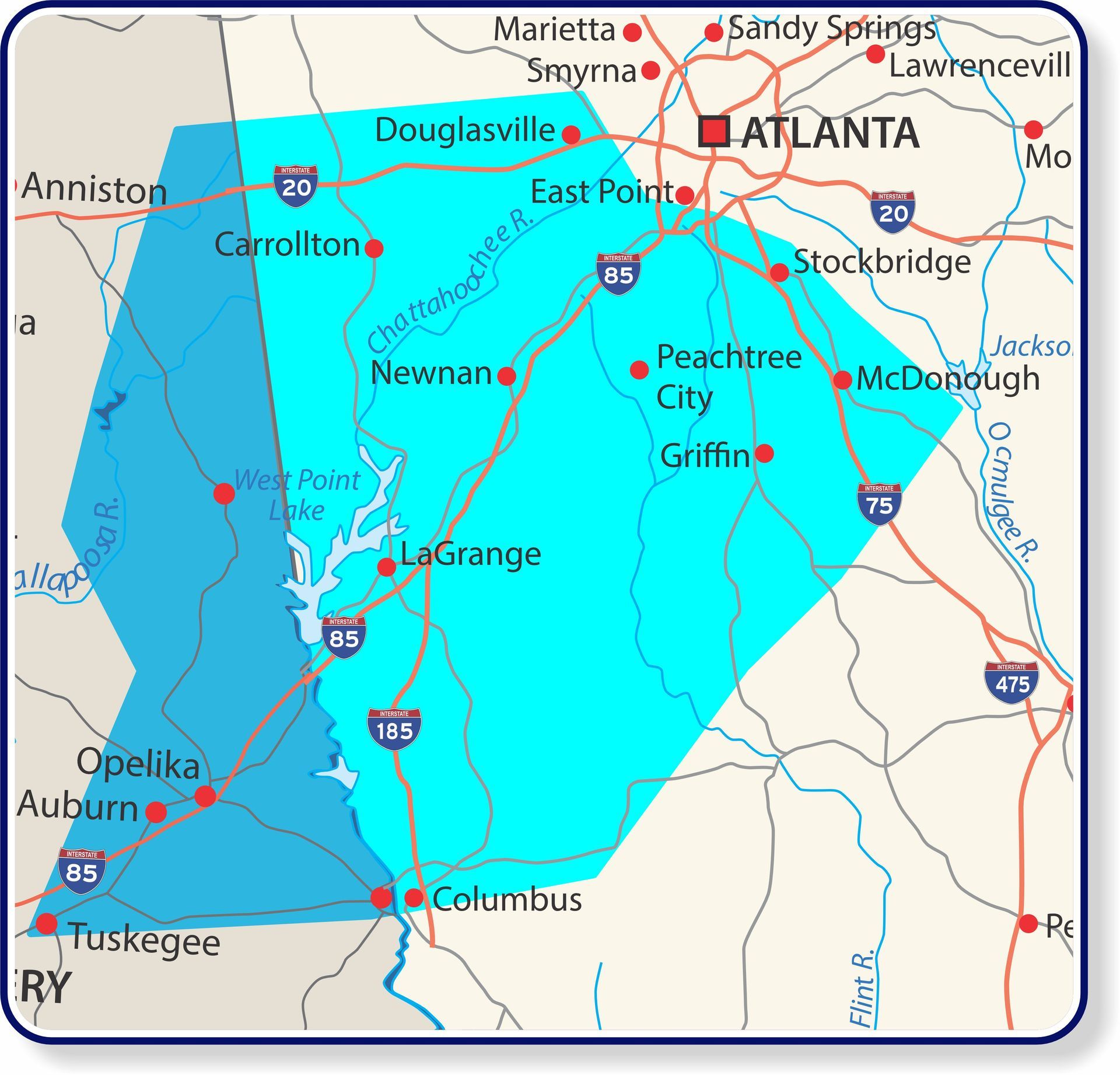 Mid Ga Garage Doors service area map