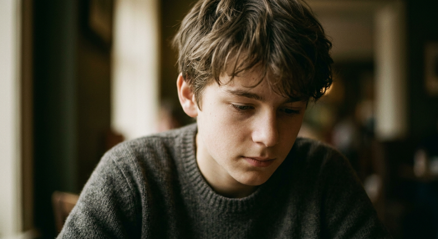 Withdrawn teenage boy looking down, reflecting the struggles parents face connecting with their teen