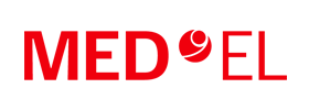 Un logotipo de Med El rojo sobre un fondo blanco.
