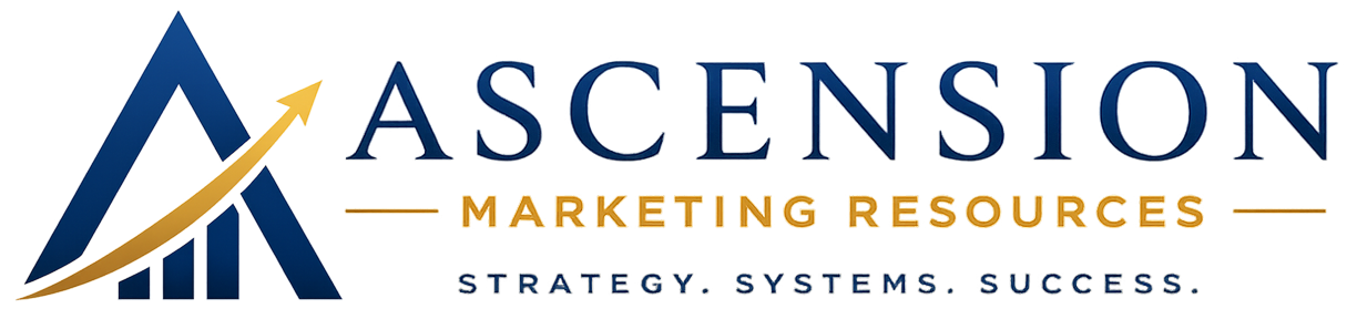 Ascension Marketing Resources logo with blue and gold stylized triangle and text.