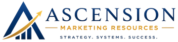 Ascension Marketing Resources logo with blue and gold stylized triangle and text.