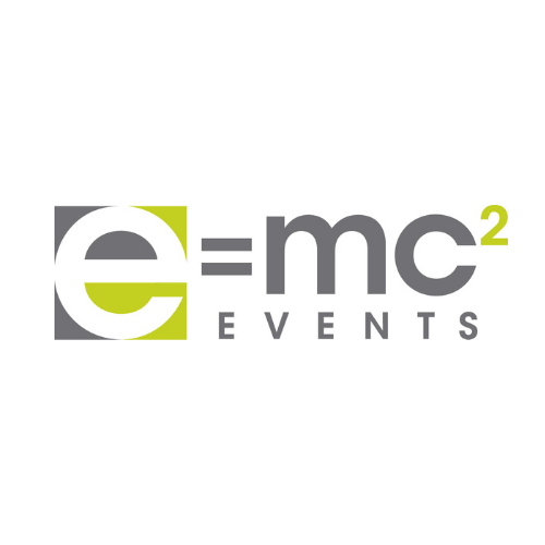 E = mc2 events logo on a white background