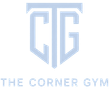 Light blue geometric “CG” logo with the words “The Corner Gym” below on a white background
