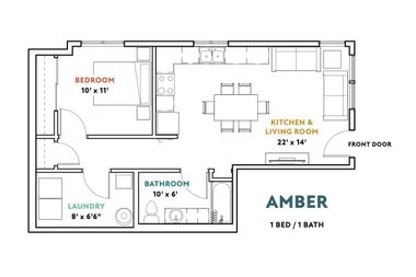 A floor plan of a house with a bedroom , bathroom , kitchen and living room.