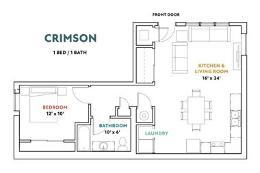 A floor plan of a house with a bedroom , bathroom , kitchen and living room.