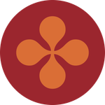 An orange flower in a red circle on a white background