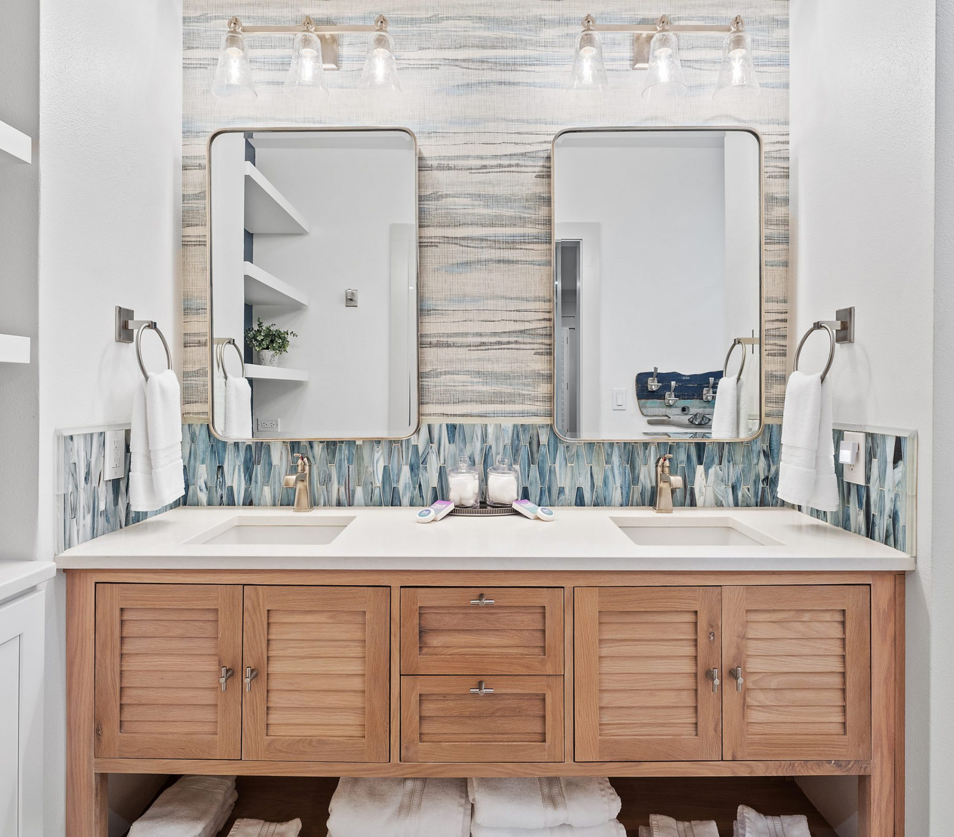 Revive Properties Modern Costal dual sink bathroom remodel in Dustin Florida