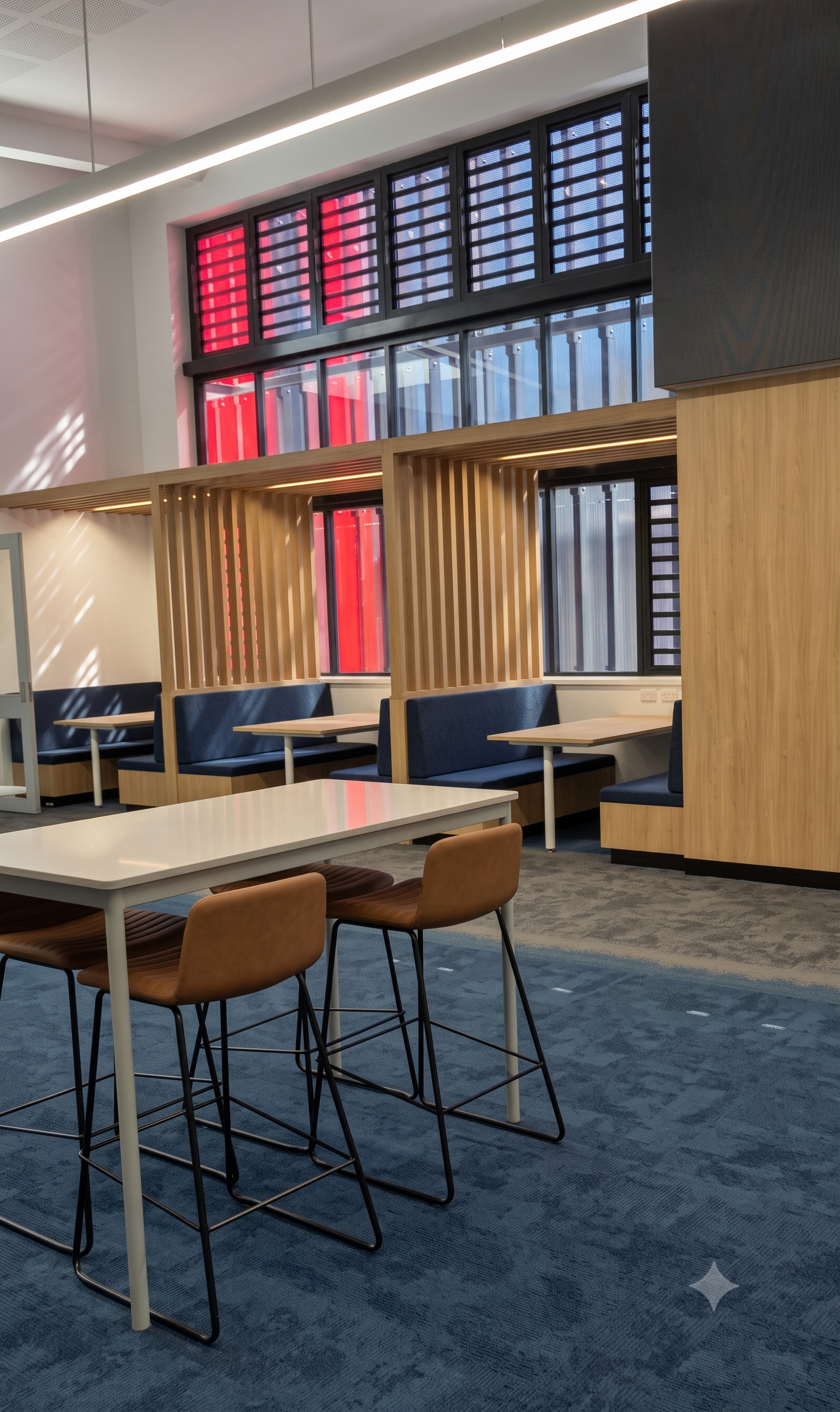 Quiet Library Study Area With Tables, Chairs, and a Lit Wall Display — Pristine Cleaning Bundaberg In Kalkie, QLD