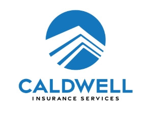 A blue and white logo for caldwell insurance services