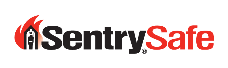 SentrySafe logo featuring a burning house icon next to the brand name in black and red.