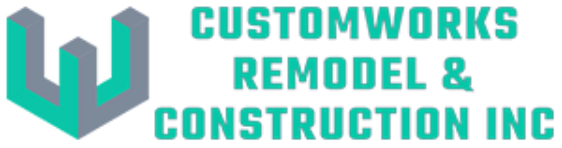 Customworks Remodel & Construction Inc. logo with teal and gray geometric emblem on white background