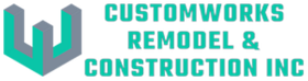 Customworks Remodel & Construction Inc. logo with teal and gray geometric emblem on white background