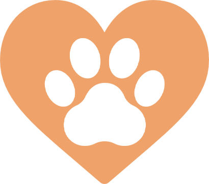 Orange heart with a white paw print.