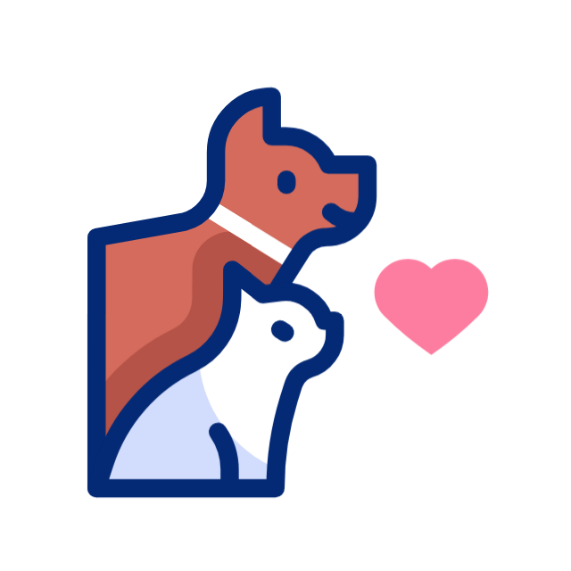 Dog and cat in front of a pink heart, indicating pet love.