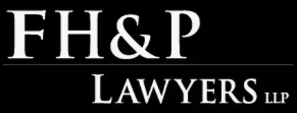 A logo for fh & p lawyers llp on a black background