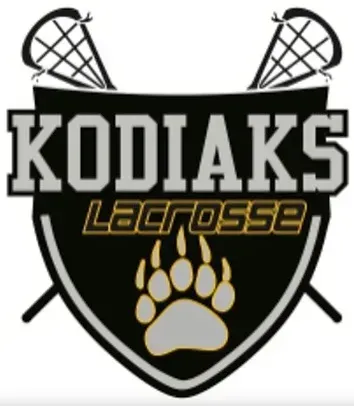A kodiak lacrosse logo with a bear paw and lacrosse sticks.