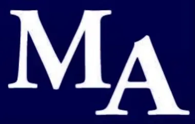 A blue background with the letter ma in white letters