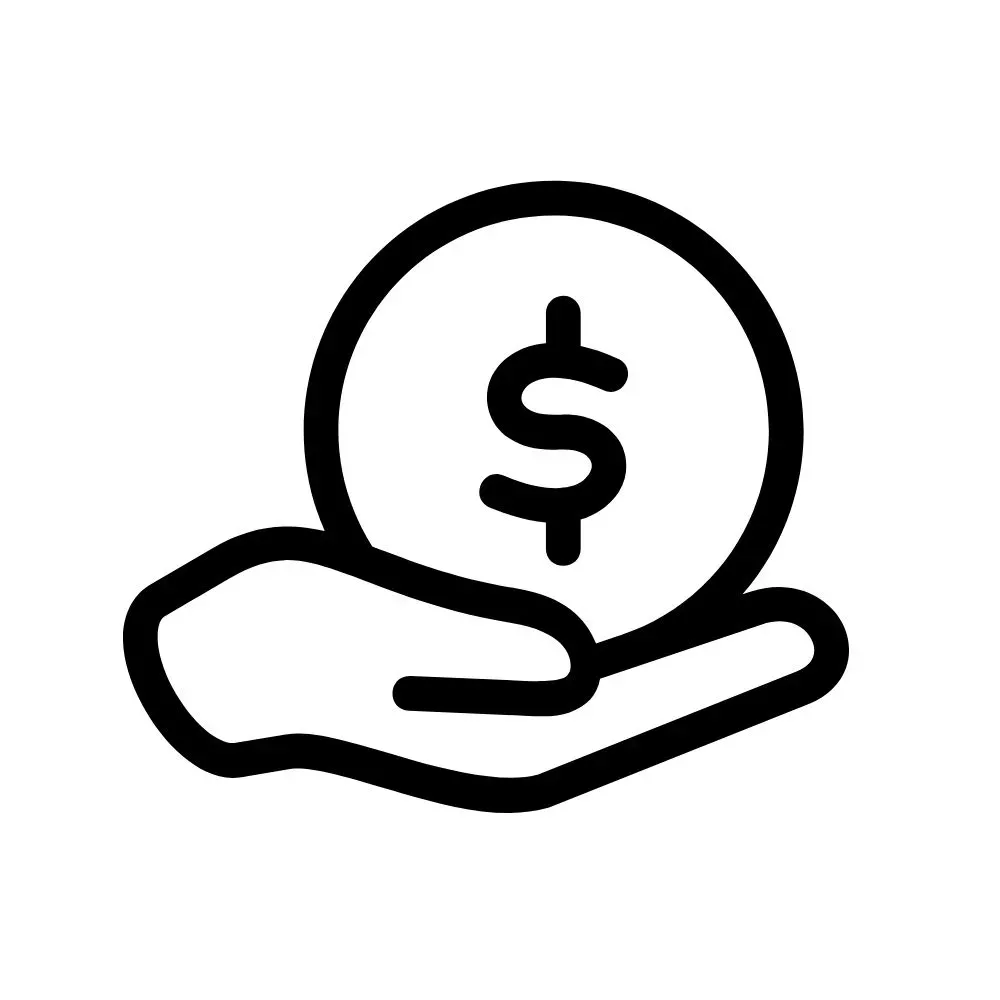 Hand holding a coin with a dollar sign icon