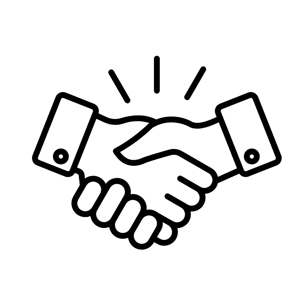 Handshake icon with two hands and motion lines above them