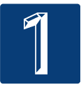White number 1 on a blue square sign, like a tile or icon