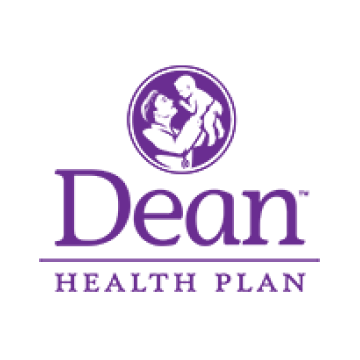 Dean Health Plan logo in purple with circular mother and child emblem