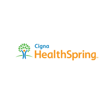 Cigna HealthSpring logo with green tree icon and blue figure above orange text on white background