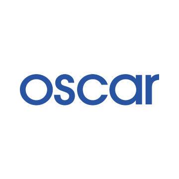 Blue “oscar” logo on a white background