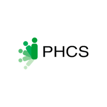 PHCS logo with green abstract people icon and black text on white background