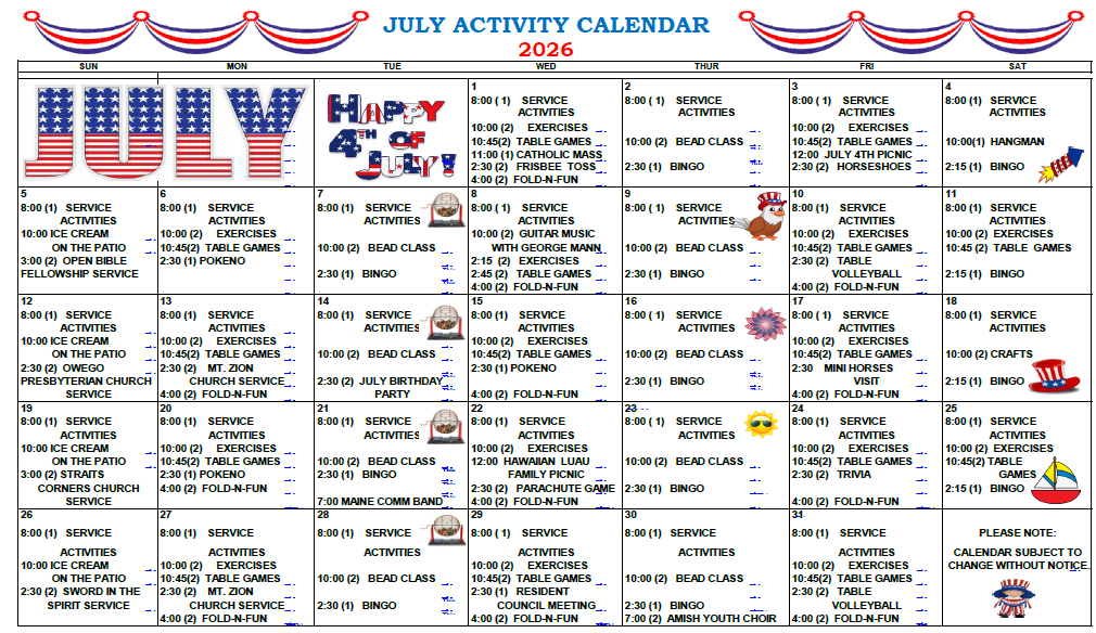 River View Activity Calendar River View Activity Calendar