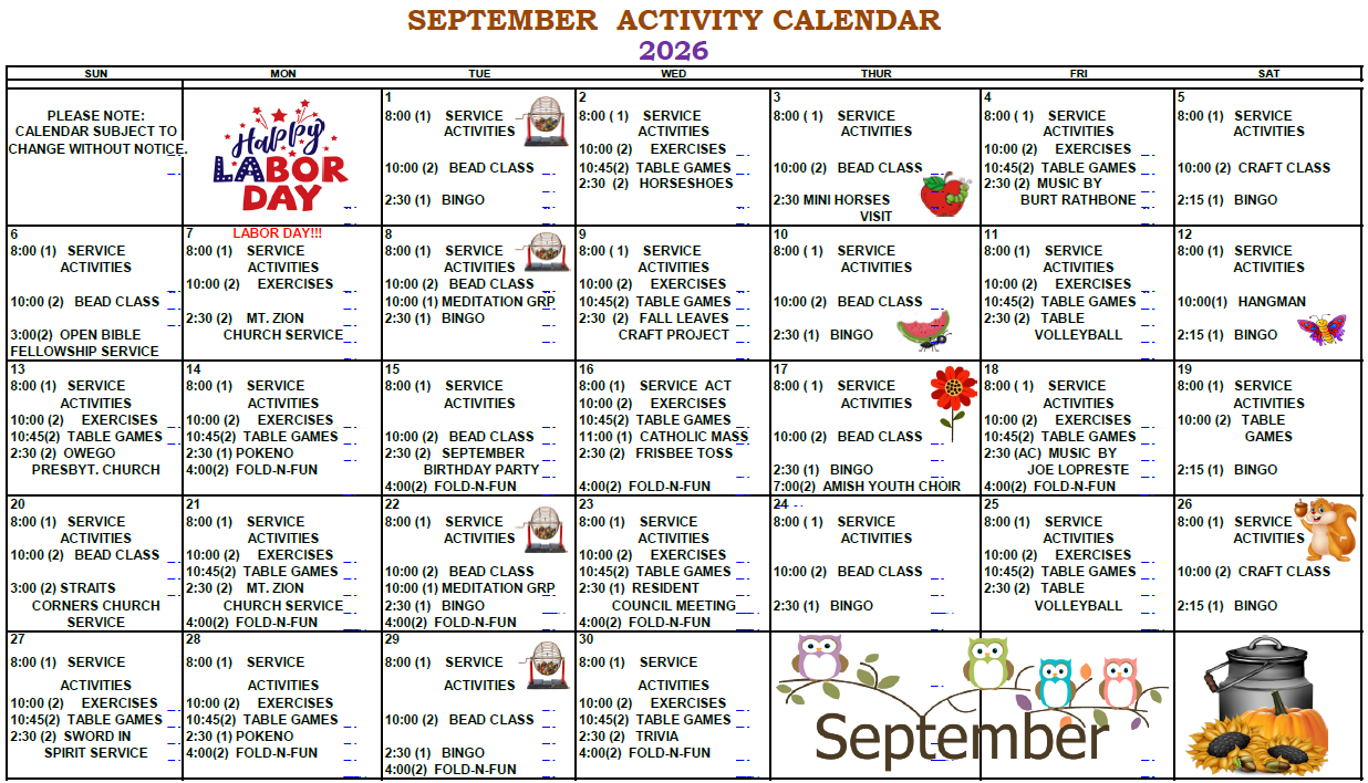 River View Activity Calendar River View Activity Calendar