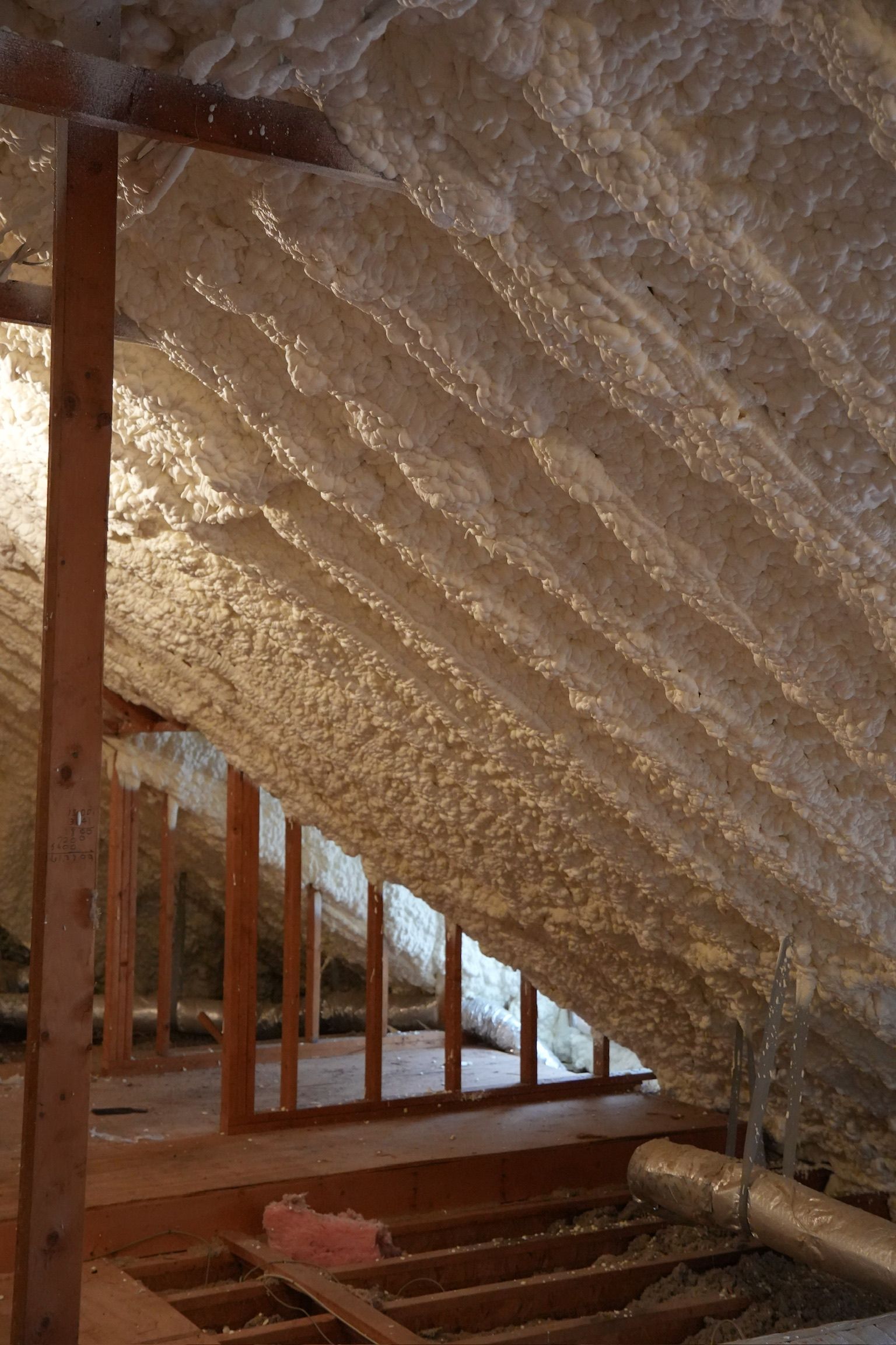 Spray foam insulation applied in a Chattanooga attic