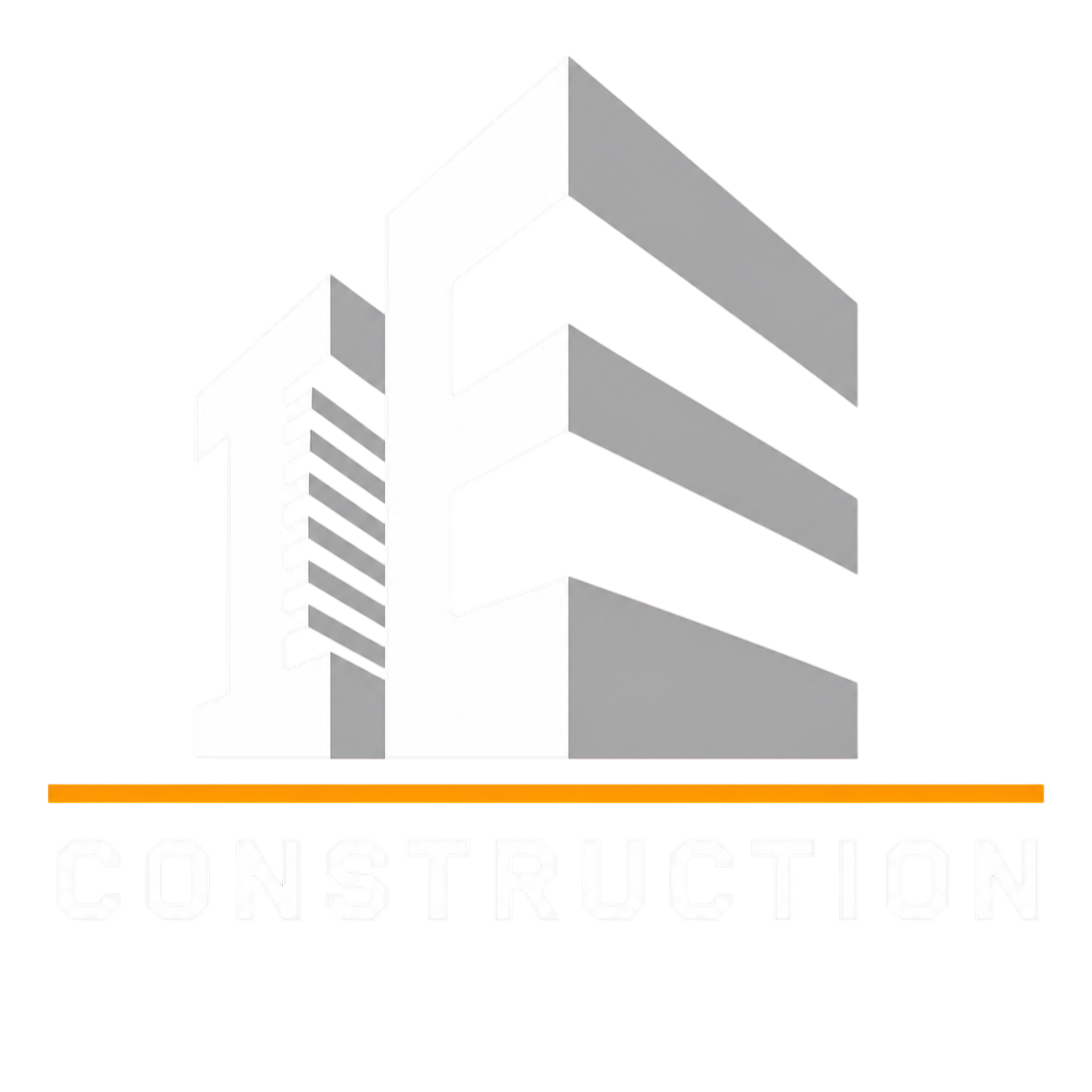Gray construction logo with stylized buildings above an orange line and faint “CONSTRUCTION” text