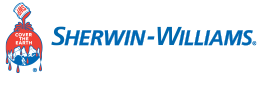 Sherwin-Williams logo with a red paint can pouring over a blue globe and blue company name