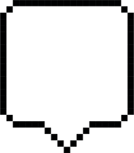 Um balão de fala em pixel art com uma seta apontando para baixo.