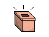 Uma ilustração em pixel art de uma caixa com um buraco na parte superior.