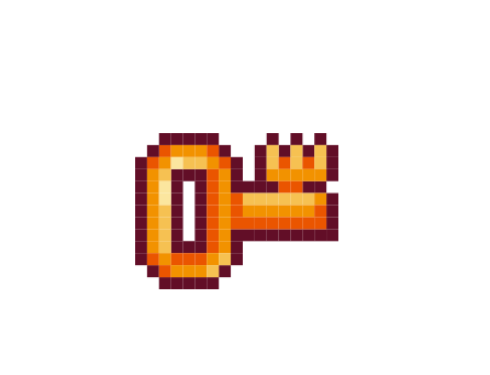 Uma ilustração em pixel art de uma chave com uma coroa.