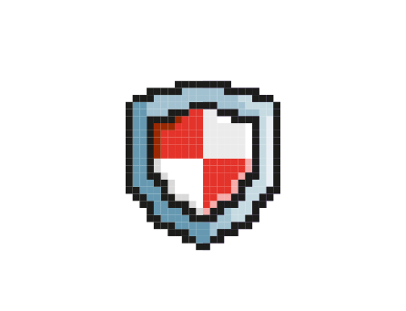 Um escudo pixel art com uma cruz vermelha e branca.