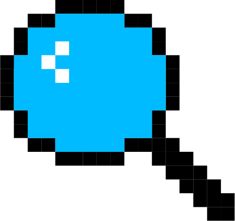 Um desenho pixel art de um balão azul com cauda longa.