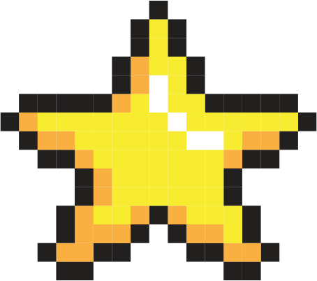 Uma pixel art de uma estrela amarela em um fundo branco.