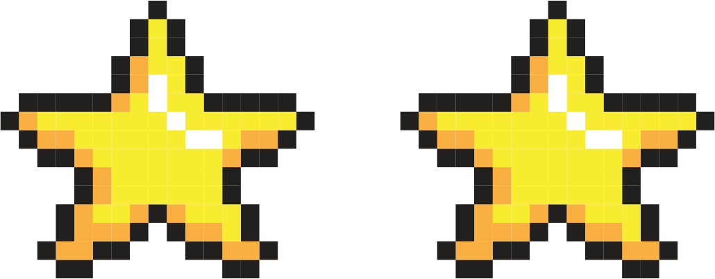 Um par de estrelas de pixel art em um fundo branco.