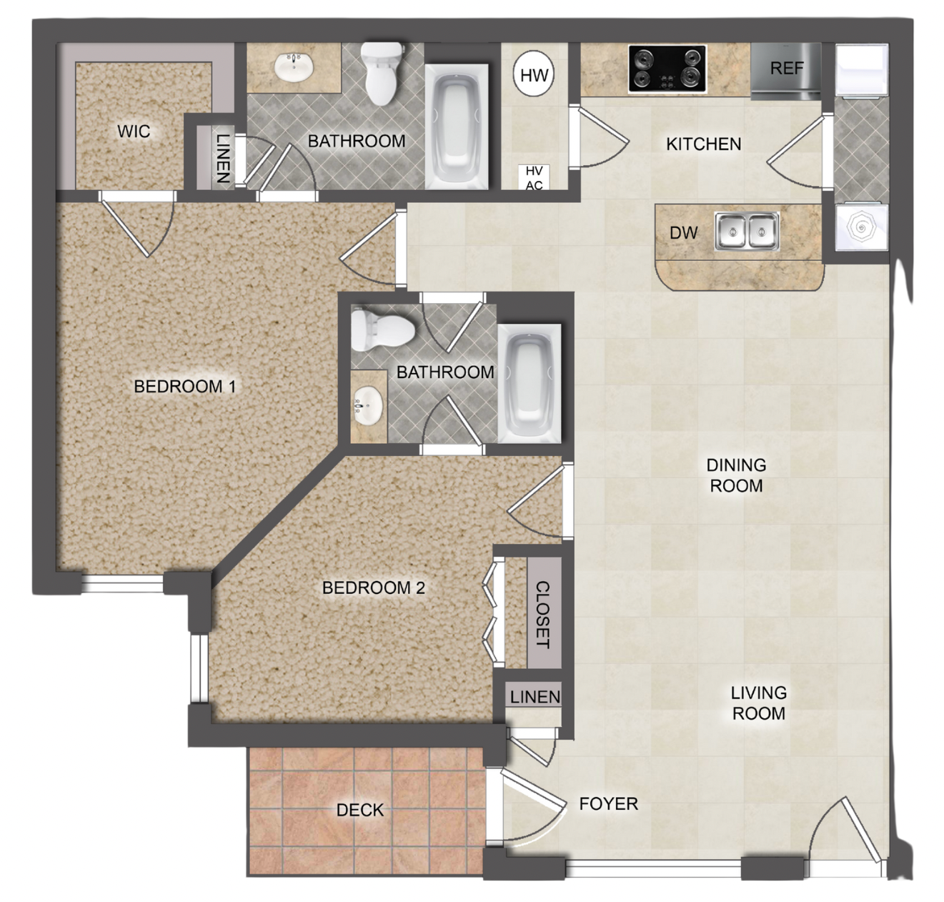 Floor plan of The Randolph: 2 Bed 2 Bath