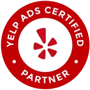 A yelp ads certified partner logo with a red star