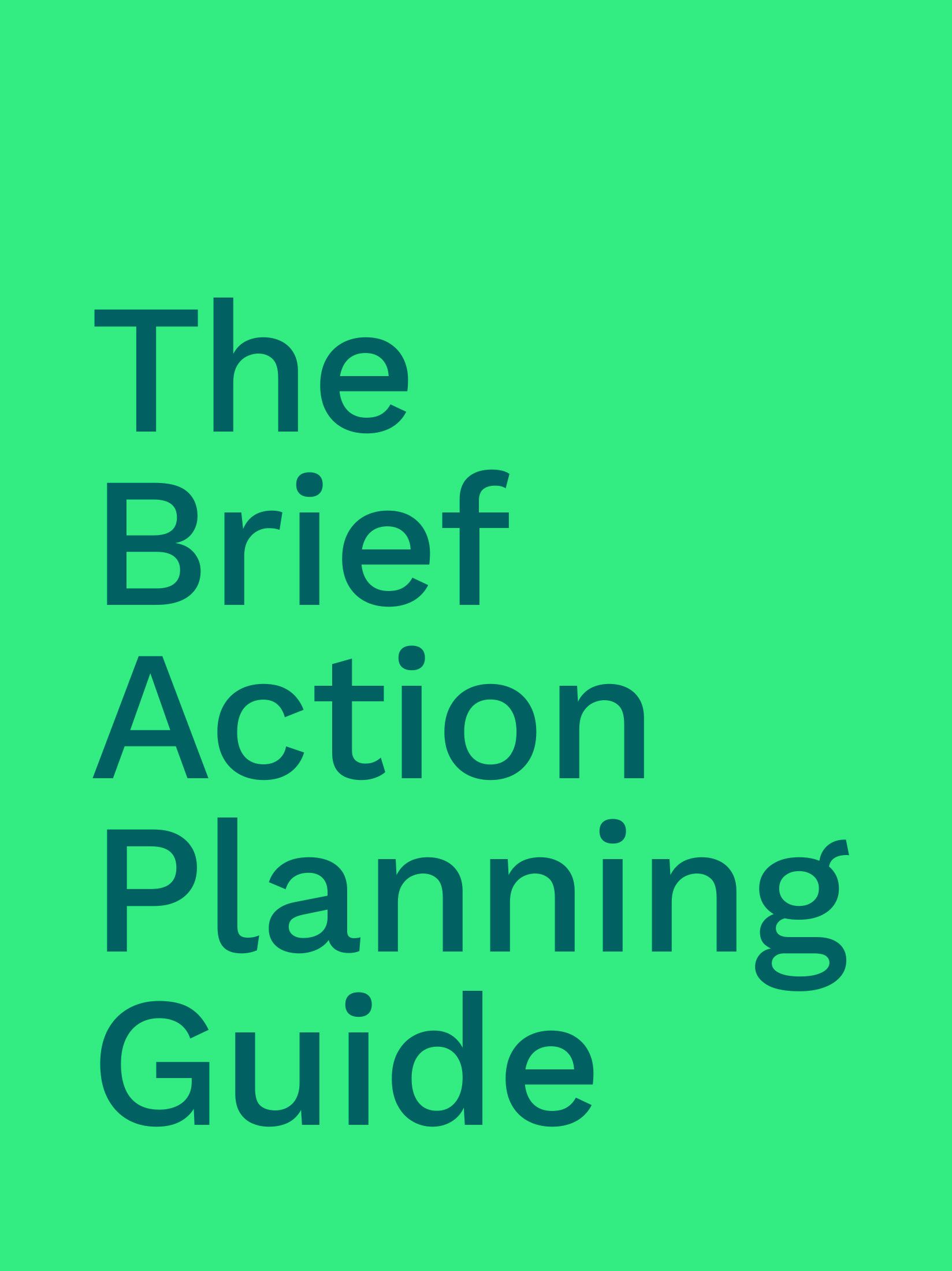 A green background with the words `` the brief action planning guide '' written on it.